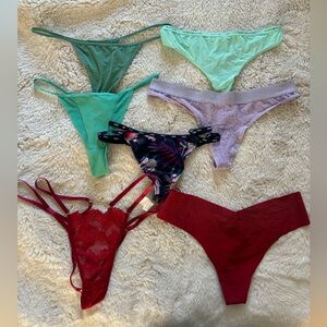 Mixed Brands Colorful Lace Satin Cotton Thong Panty Bundle Size L-XL